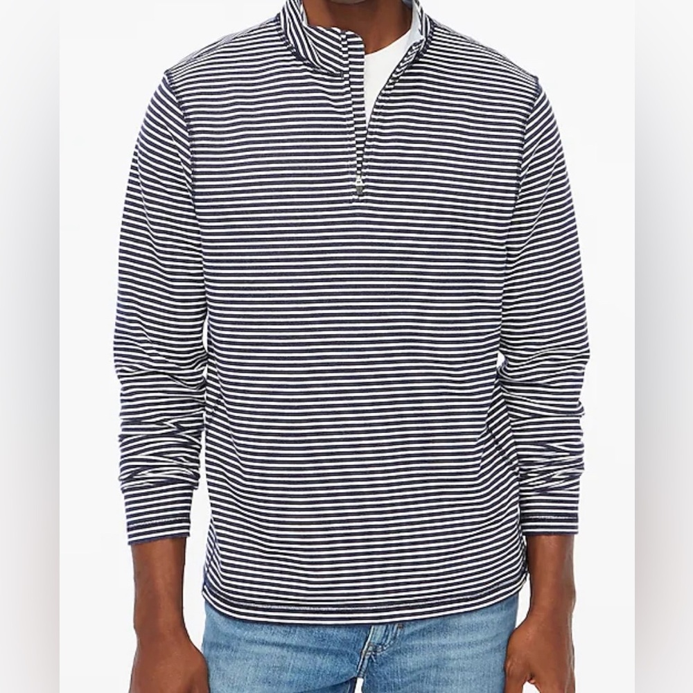 J.Crew Shirt Navy White Striped Half-Zip Long Sleeve Nautical Mens Large